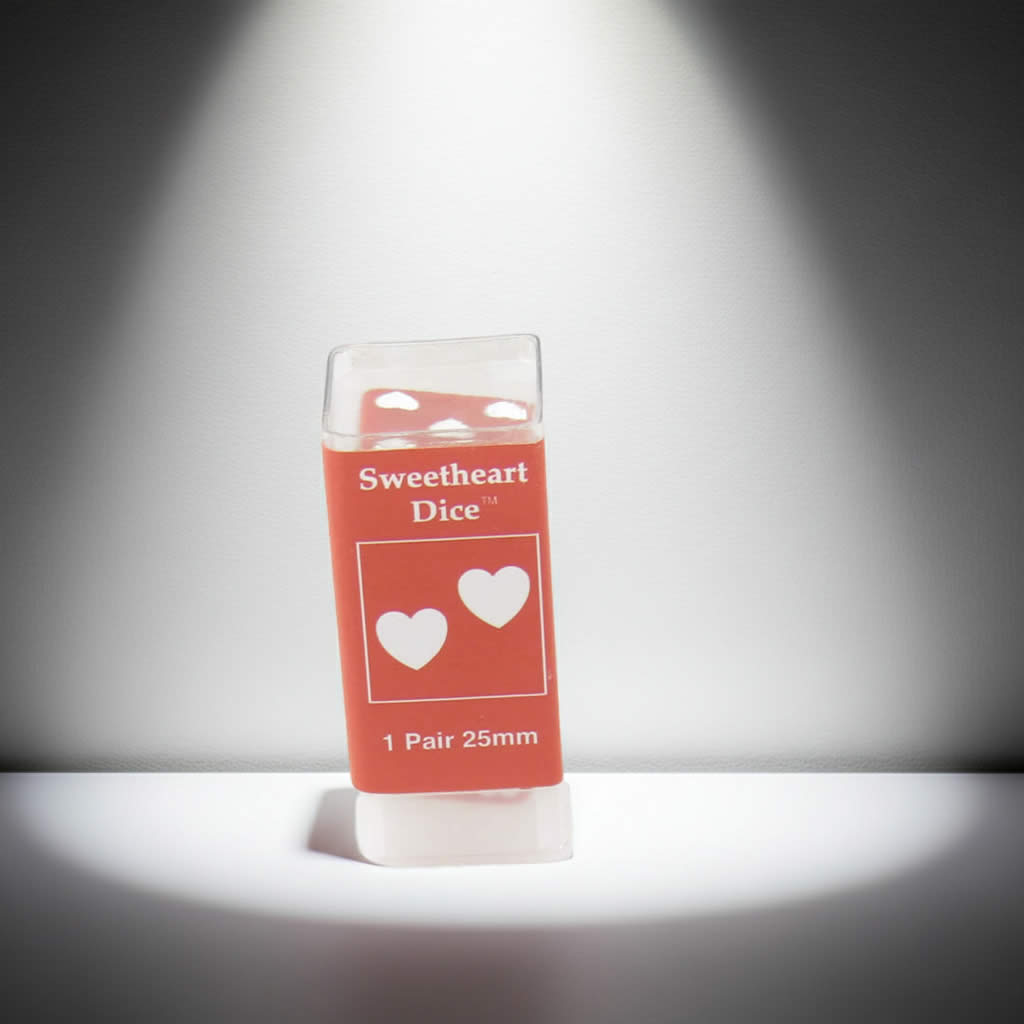 KOP03935 Red Sweetheart Dice with White Hearts D6 25mm (1in) Pack of 2 Dice