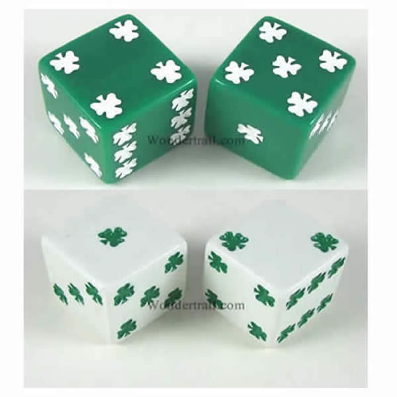 KOP03941 Lucky Dice Green and White D6 25mm (1in) Pack of 24 pair of Dice