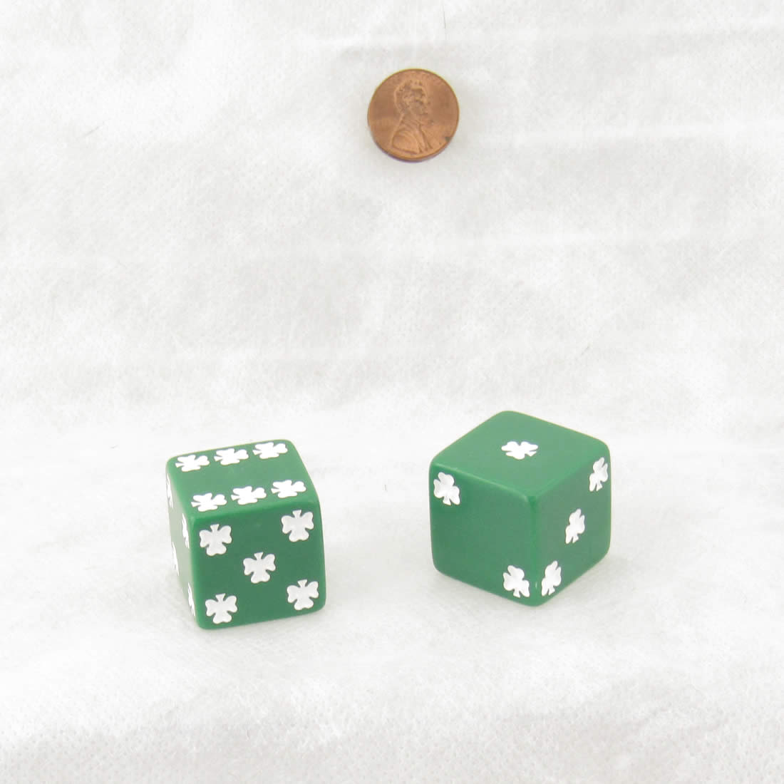 KOP03943 Green Lucky Dice with White Clovers D6 25mm (1in) Pack of 2