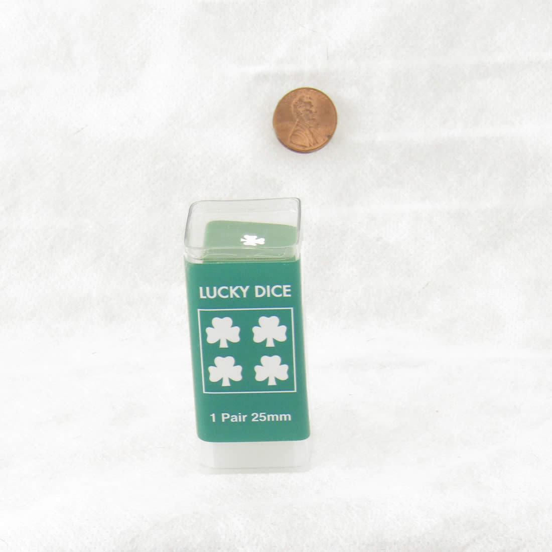 KOP03943 Green Lucky Dice with White Clovers D6 25mm (1in) Pack of 2