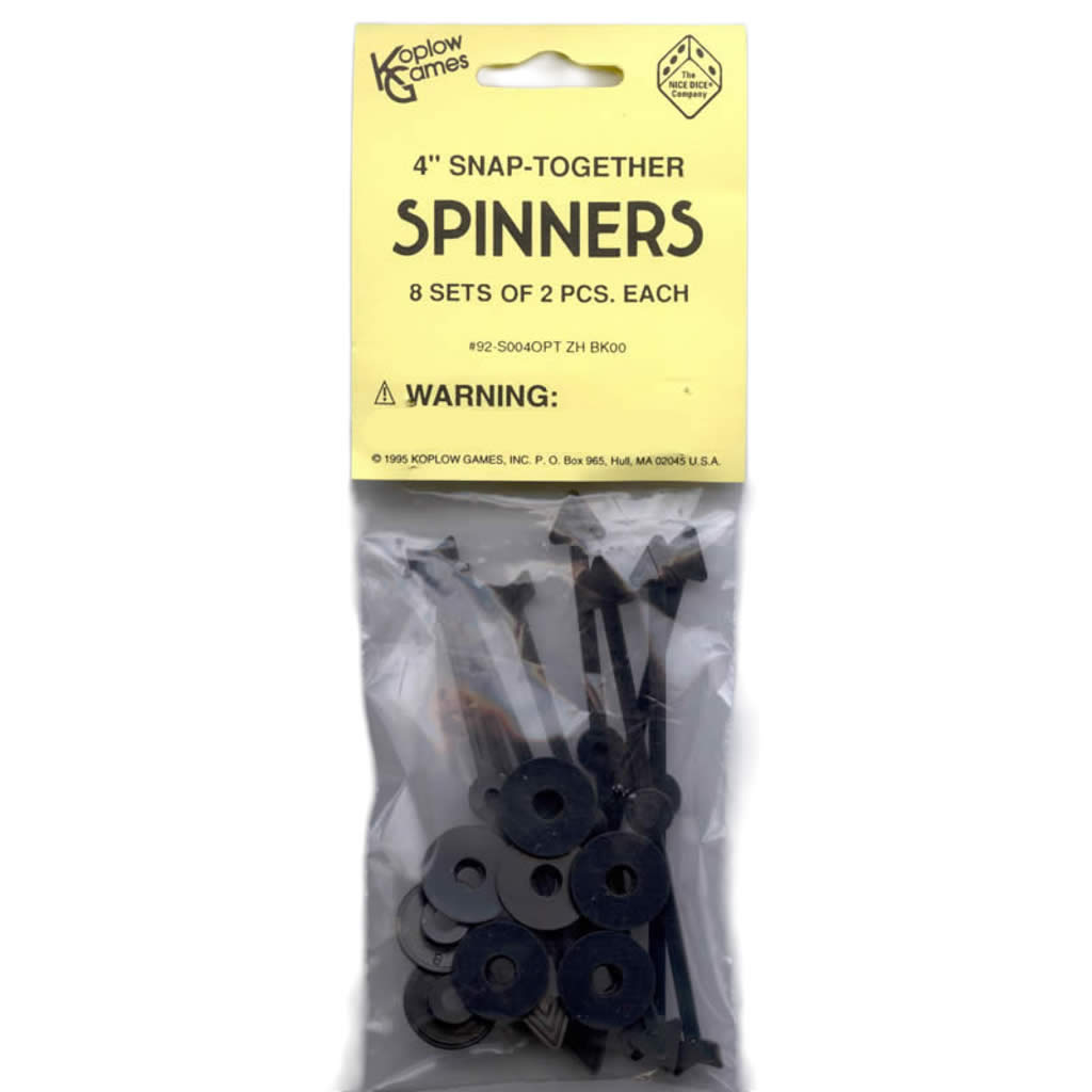 KOP04258 Black Plastic Game Spinners 4 inches Long Pack of 8 Spinners