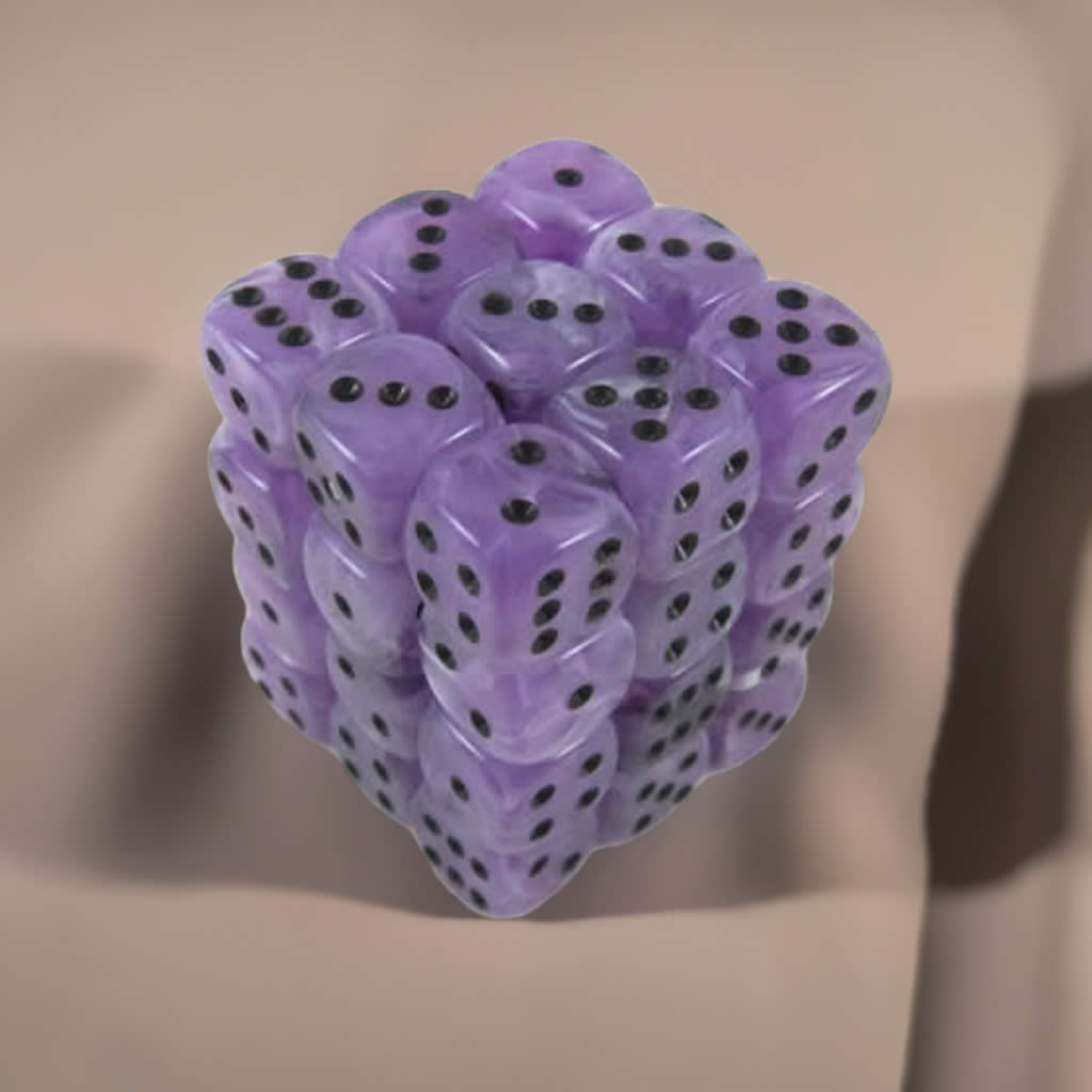 KOP04646 Swirl Ice Purple Dice with Black Pips D6 12mm (1/2in) Pack of 36 Dice