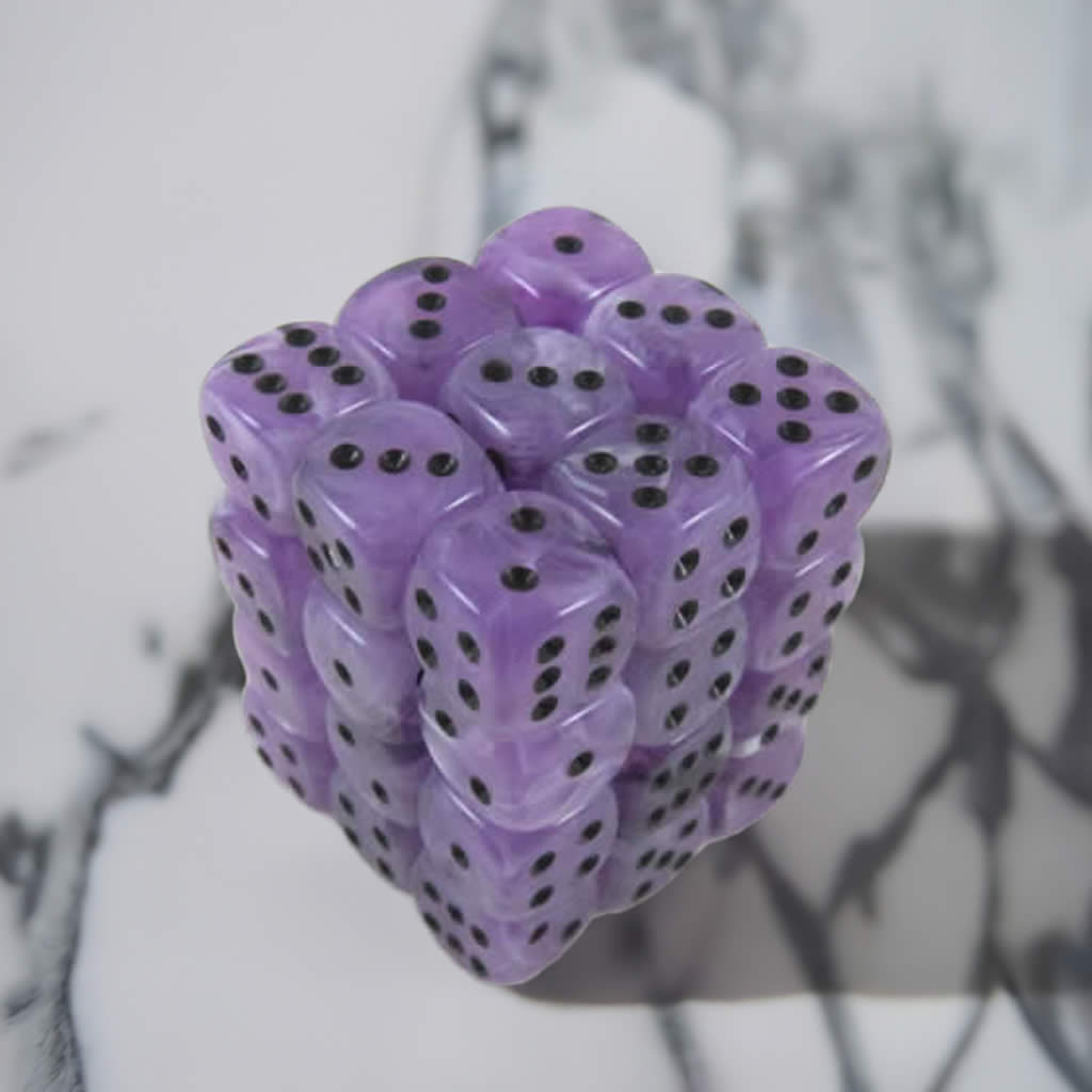 KOP04646 Swirl Ice Purple Dice with Black Pips D6 12mm (1/2in) Pack of 36 Dice