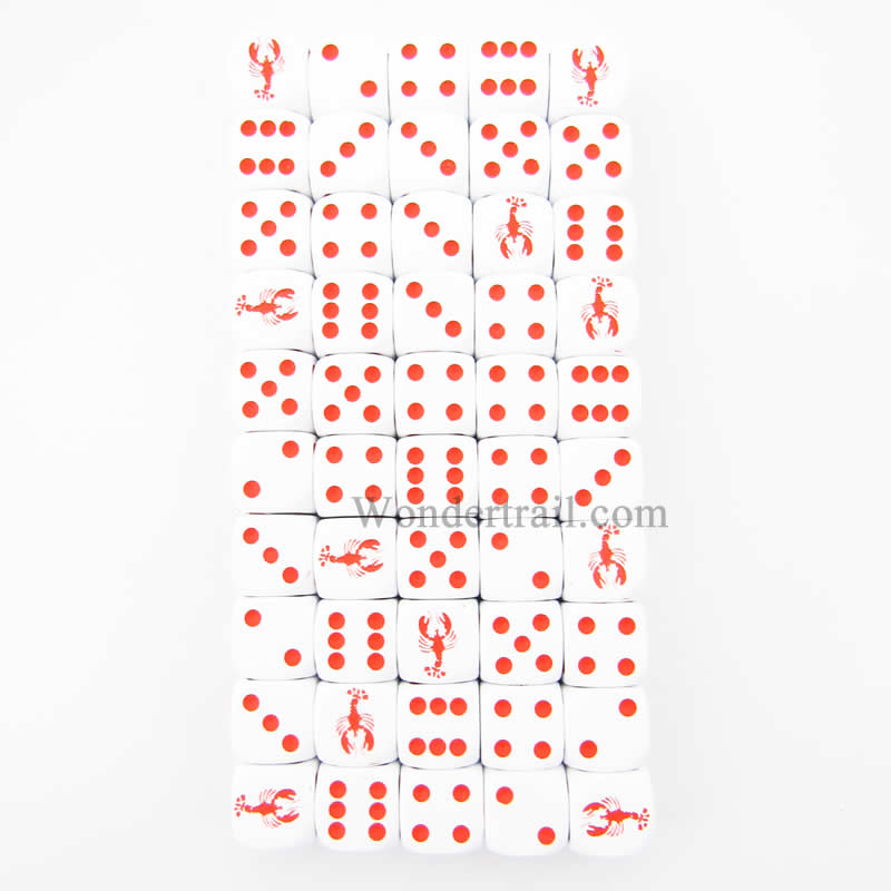 KOP04941 Lobster Dice Opaque White Red Pips 16mm Bulk Pack of 50