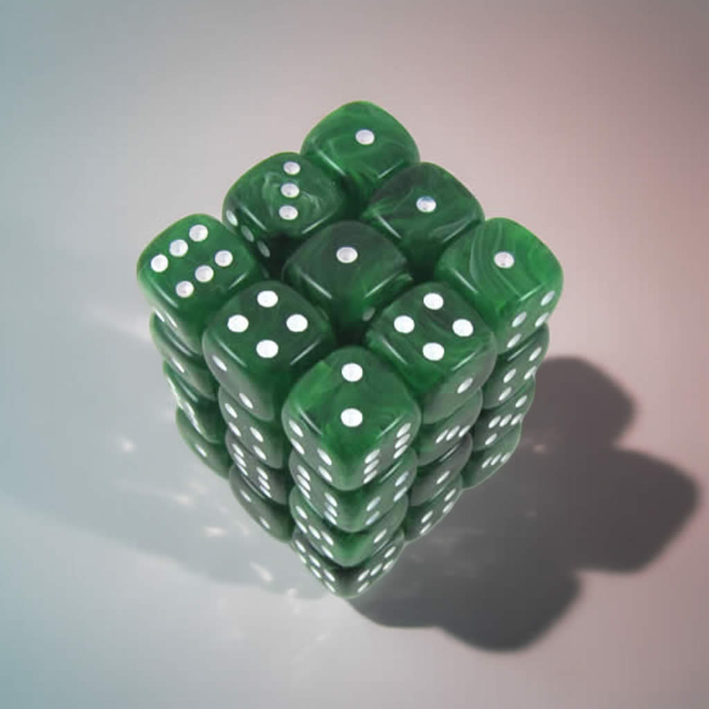 KOP05128 Ice Green Swirl Deluxe Dice with White Pips D6 12mm (1/2in) Pack of 36 Dice
