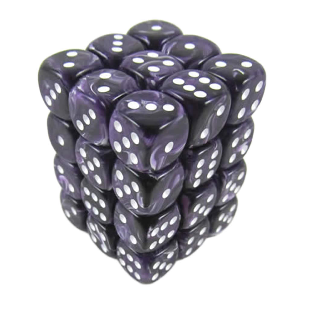 KOP05130 Purple Swirl Deluxe Dice White Pips D6 12mm (1/2in) Pack of 36
