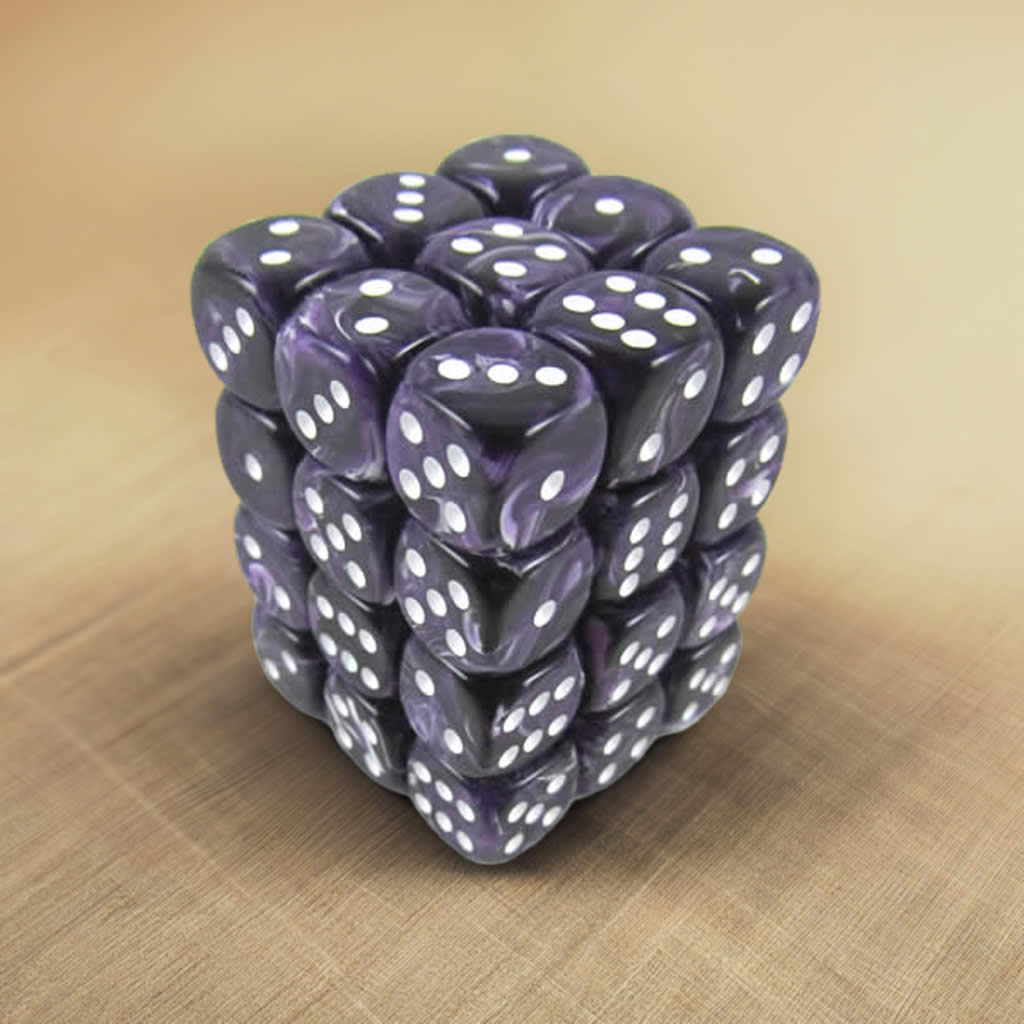 KOP05130 Purple Swirl Deluxe Dice White Pips D6 12mm (1/2in) Pack of 36