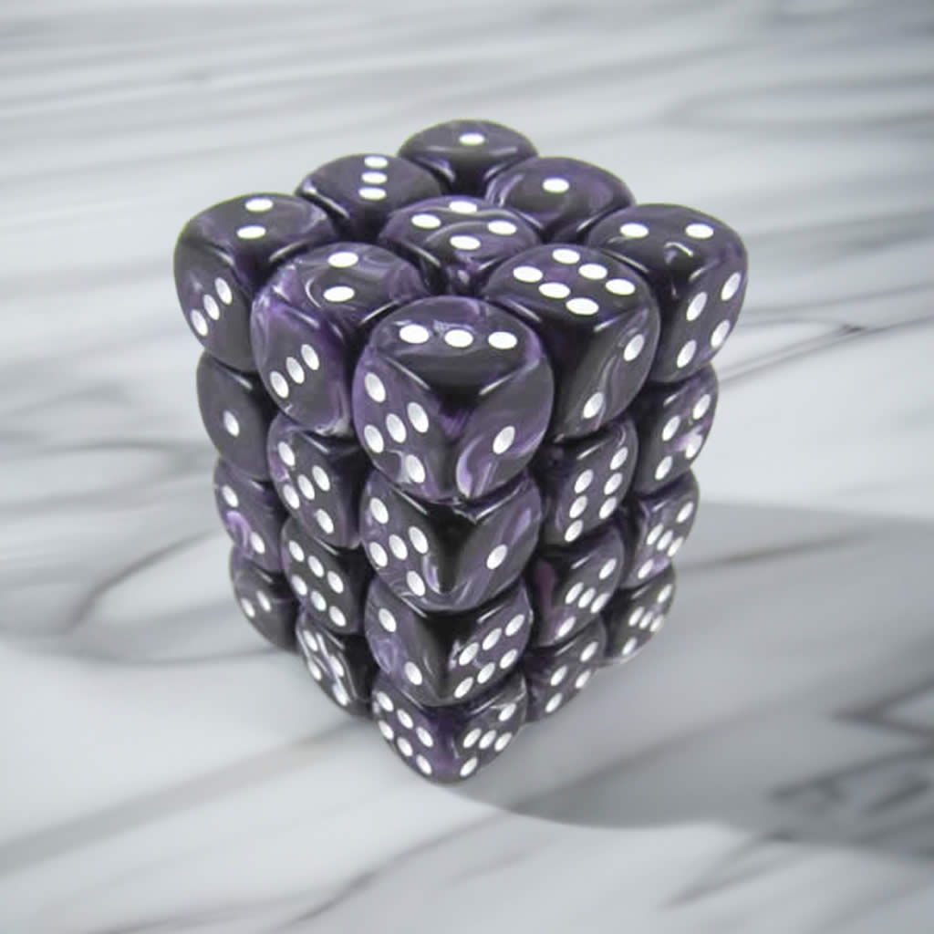 KOP05130 Purple Swirl Deluxe Dice White Pips D6 12mm (1/2in) Pack of 36