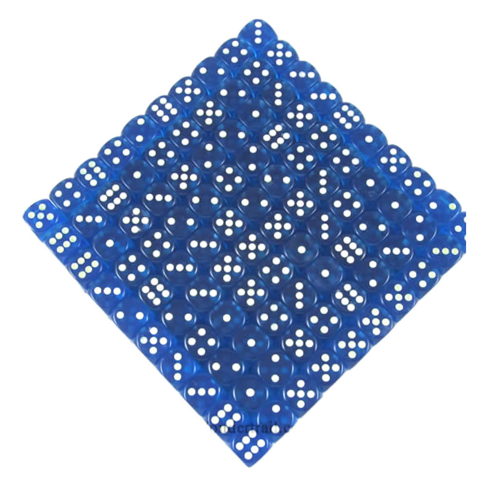 KOP05160 Blue Transparent Dice Glow in the Dark Pips D6 16mm Bulk Pack of 200