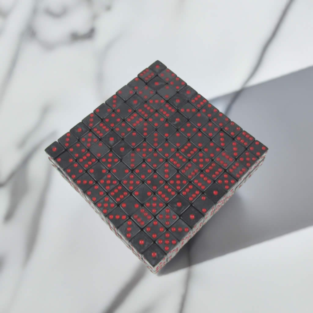 KOP05272 Charcoal Marbleized Dice Red Pips D6 16mm Bulk Pack of 200