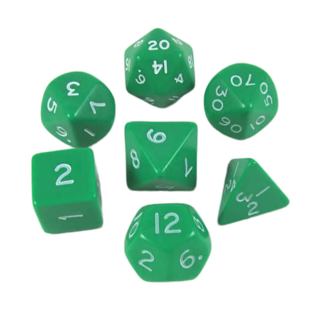 KOP06534 Green Jumbo Dice with White Numbers 24mm (15/16in) Set of 7