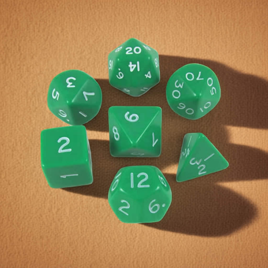 KOP06534 Green Jumbo Dice with White Numbers 24mm (15/16in) Set of 7