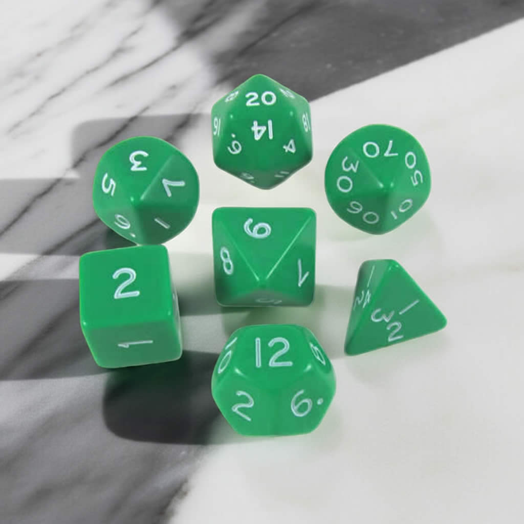 KOP06534 Green Jumbo Dice with White Numbers 24mm (15/16in) Set of 7