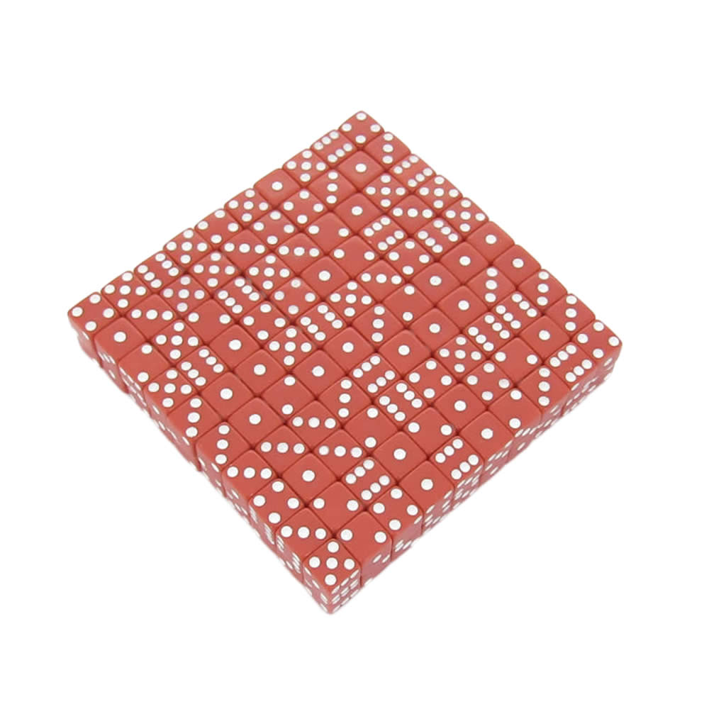 KOP07288 Red Opaque Dice White Pips D6 8mm (5/16in) Bulk Pack of 200