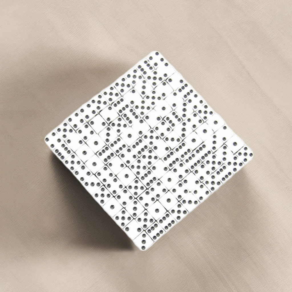 KOP07289 White Opaque Dice Black Pips D6 8mm (5/16in) Bulk Pack of 200