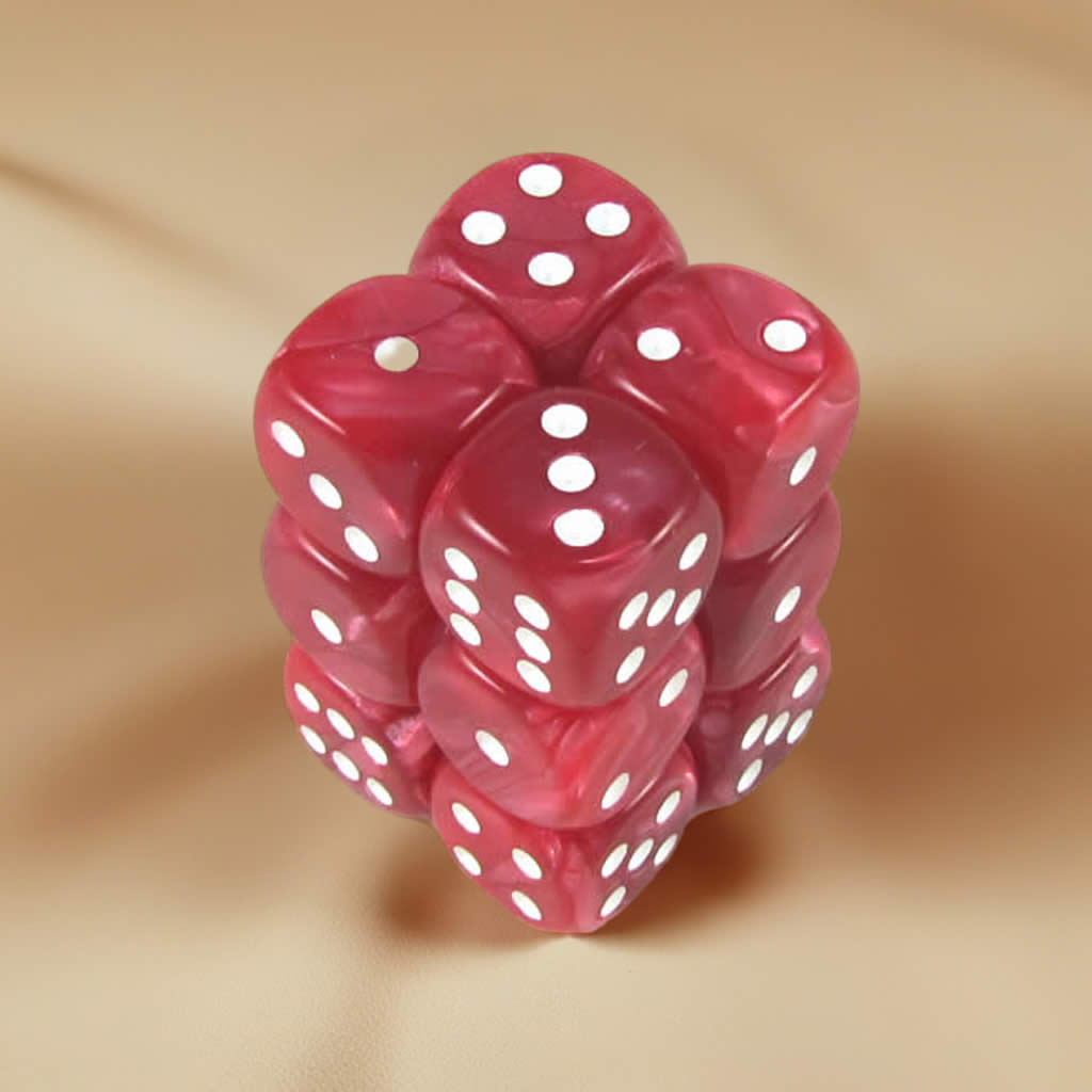 KOP08579 Red Marbleized Deluxe Dice White Pips D6 16mm Pack of 12
