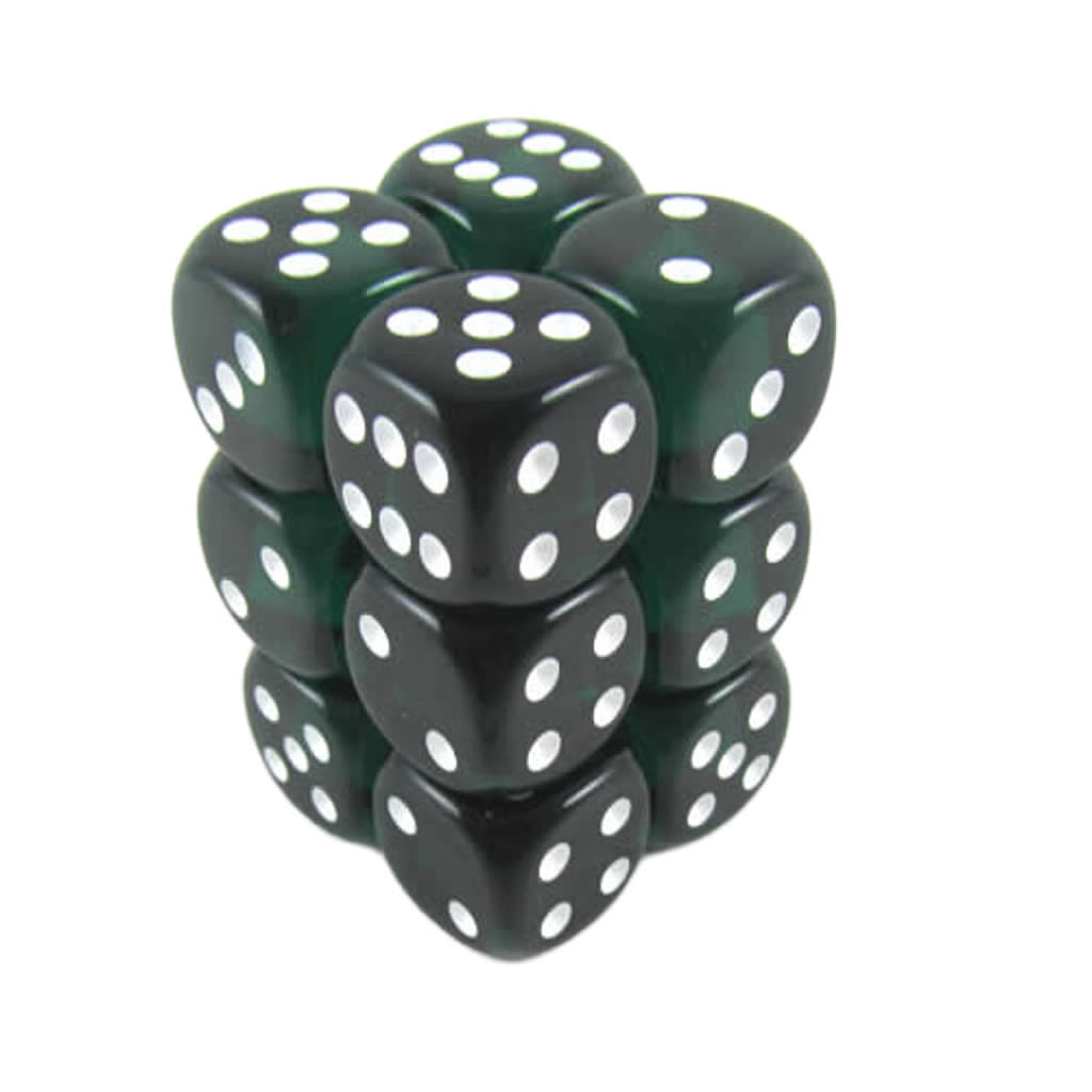 KOP08598 Green Transparent Deluxe Dice White Pips D6 16mm Pack of 12