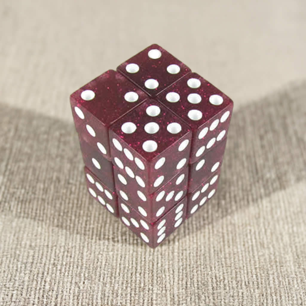 KOP08617 Purple Glitter Dice with White Pips D6 16mm (5/8in) Pack of 12