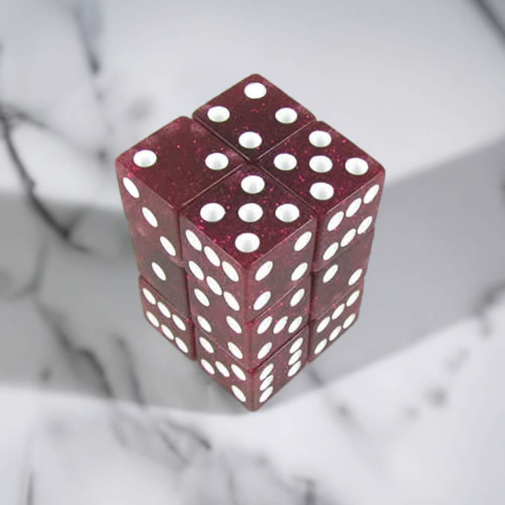KOP08617 Purple Glitter Dice with White Pips D6 16mm (5/8in) Pack of 12