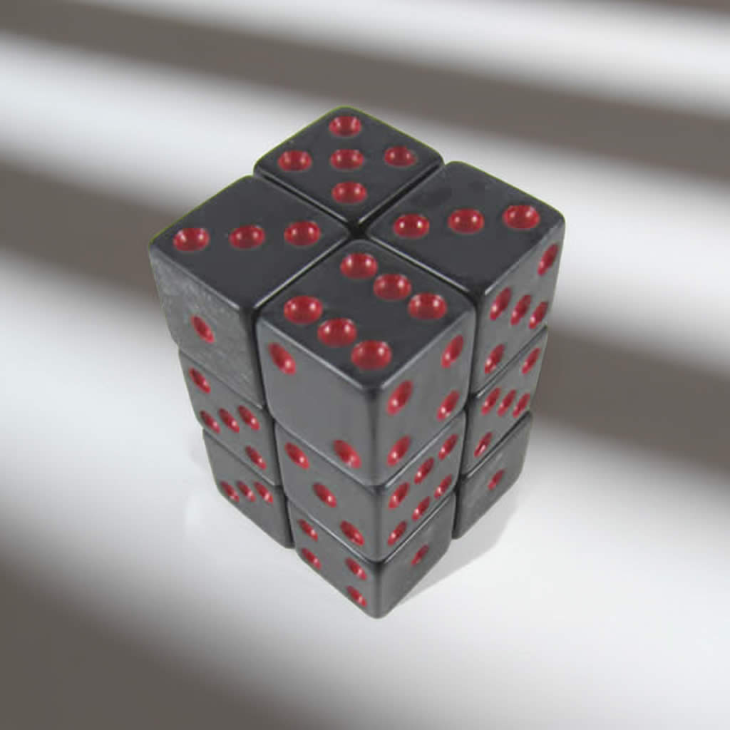 KOP08620 Charcoal Marbleized Dice with Red Pips D6 16mm (5/8in) Pack of 12 Dice