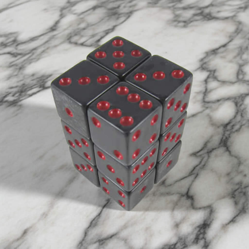 KOP08620 Charcoal Marbleized Dice with Red Pips D6 16mm (5/8in) Pack of 12 Dice