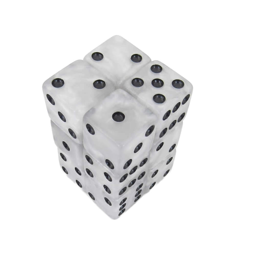 KOP08622 Pearl Marbleized Dice with Black Pips D6 16mm (5/8in) Pack of 12 Dice