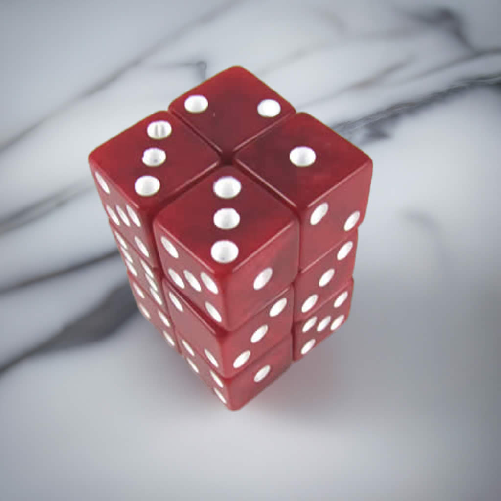 KOP08623 Red Marblized Dice with White Pips D6 16mm (5/8in) Pack of 12