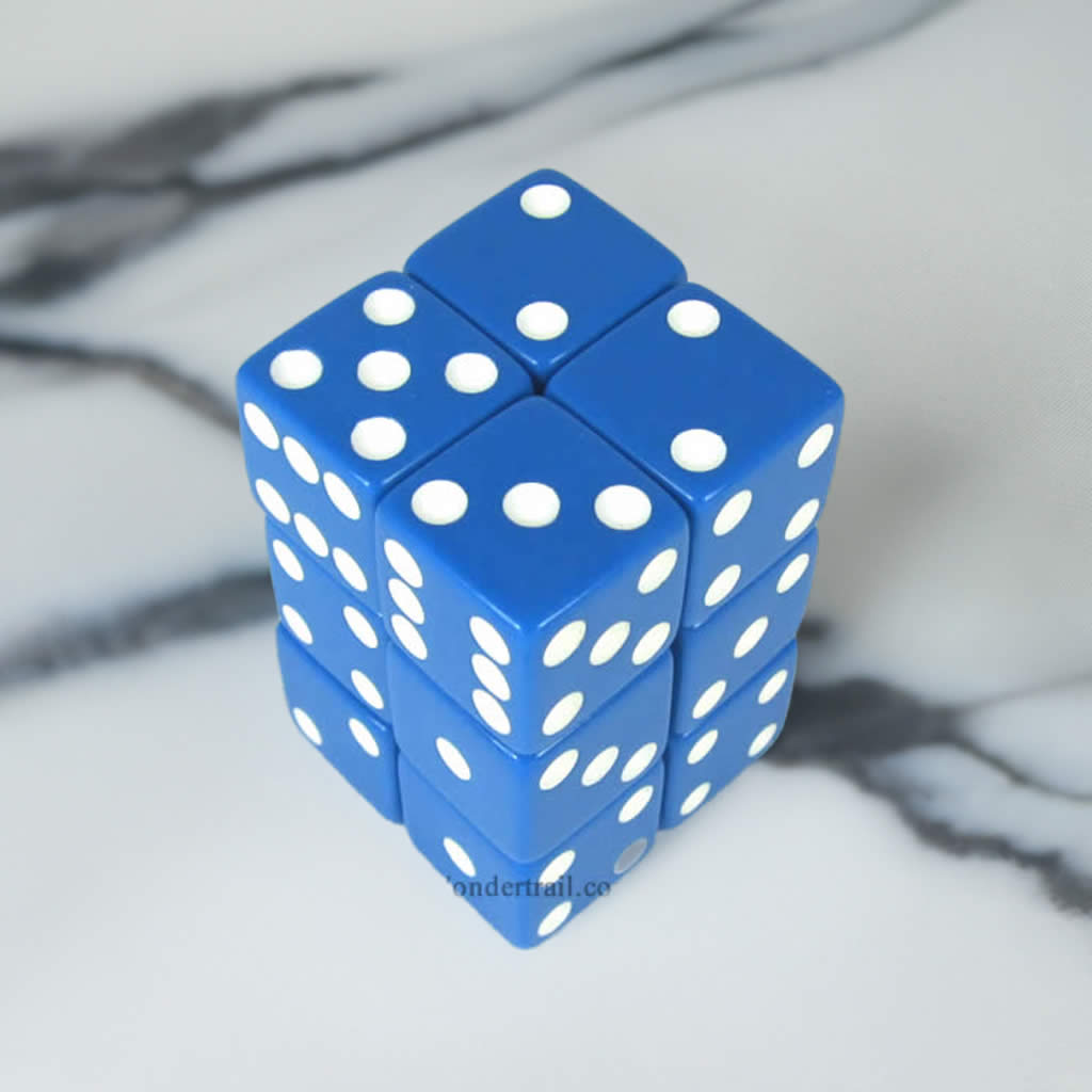 KOP08626 Blue Opaque Dice with White Pips D6 16mm (5/8in) Pack of 12