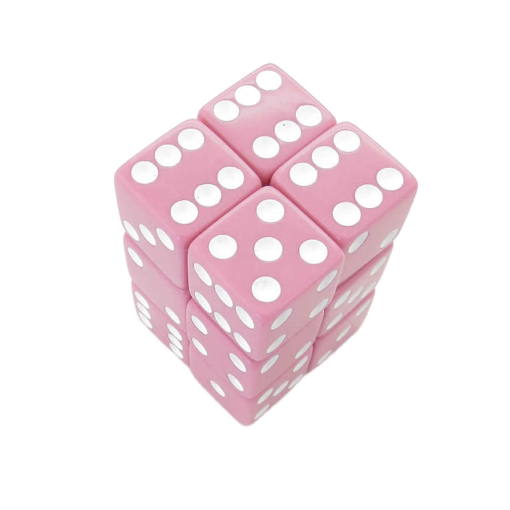 KOP08629 Pink Opaque Dice with White Pips D6 16mm (5/8in) Pack of 12 Dice