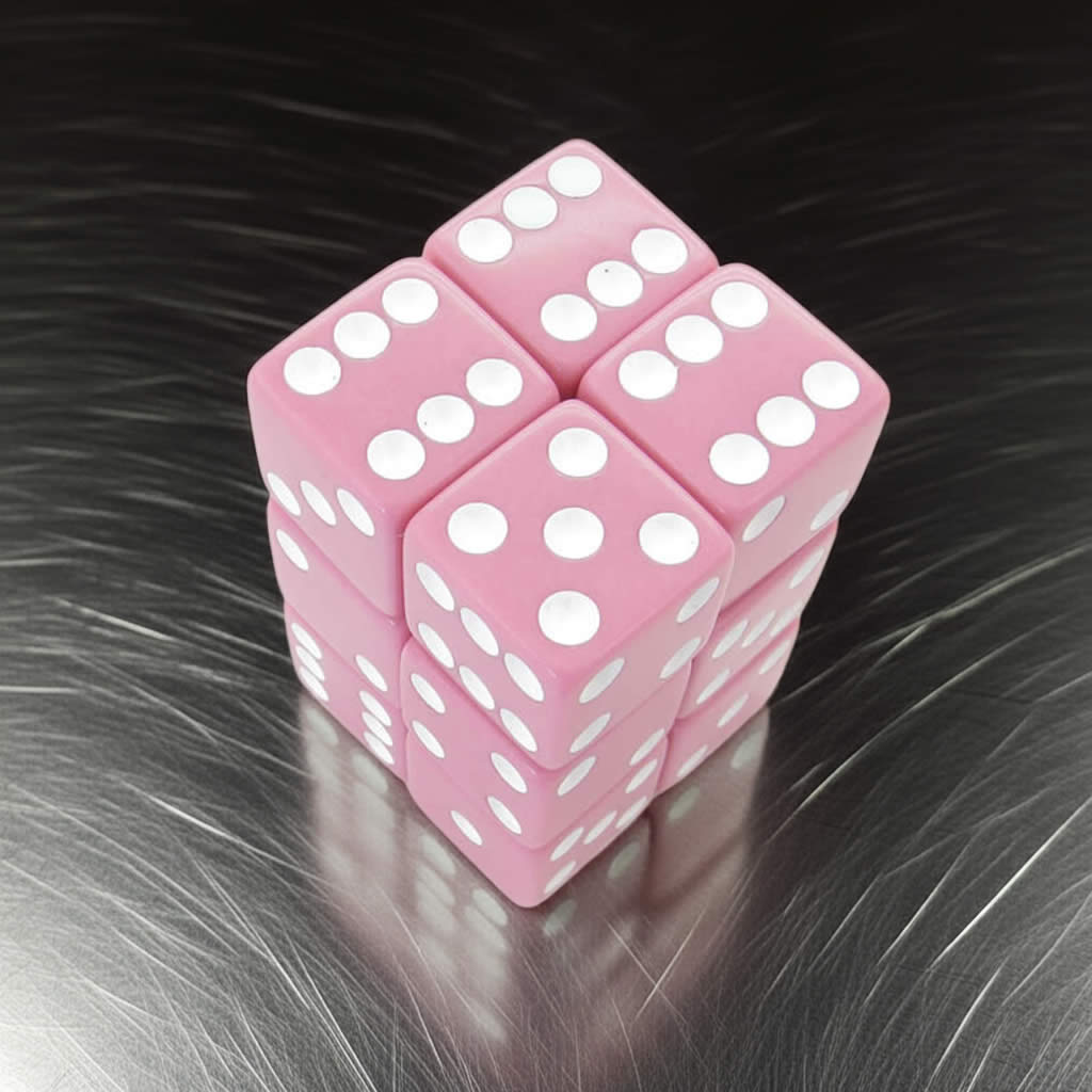 KOP08629 Pink Opaque Dice with White Pips D6 16mm (5/8in) Pack of 12 Dice