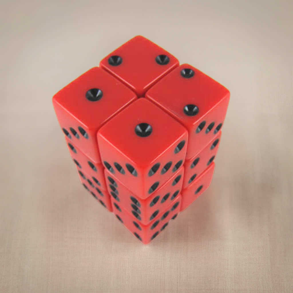 KOP08631 Red Opaque Dice with Black Pips D6 16mm (5/8in) Pack of 12