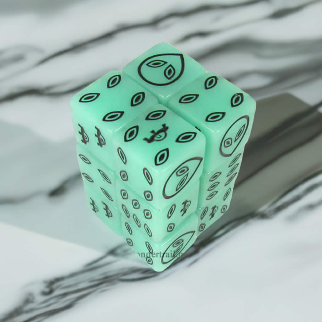 KOP08680 Green Alien Glow in Dark Dice Black Aliens D6 16mm Pack of 12
