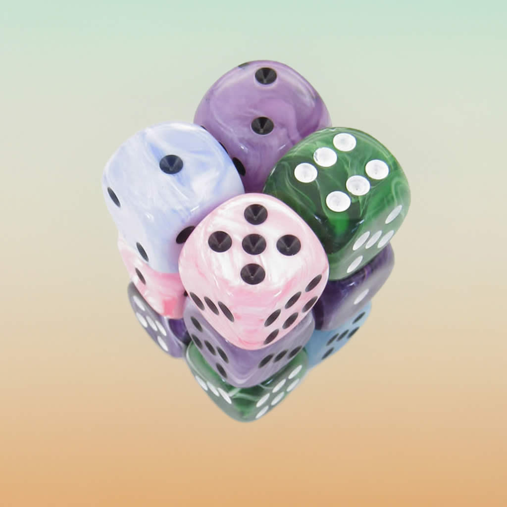 KOP08750 Assorted Swirl Deluxe Dice Pips D6 16mm (5/8in) Pack of 12
