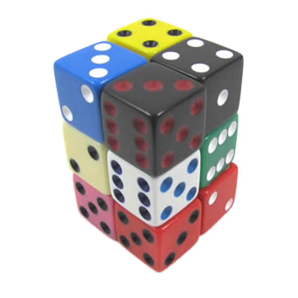 KOP08753 Assorted Opaque Dice with Pips D6 16mm (5/8in) Pack of 12 Dice