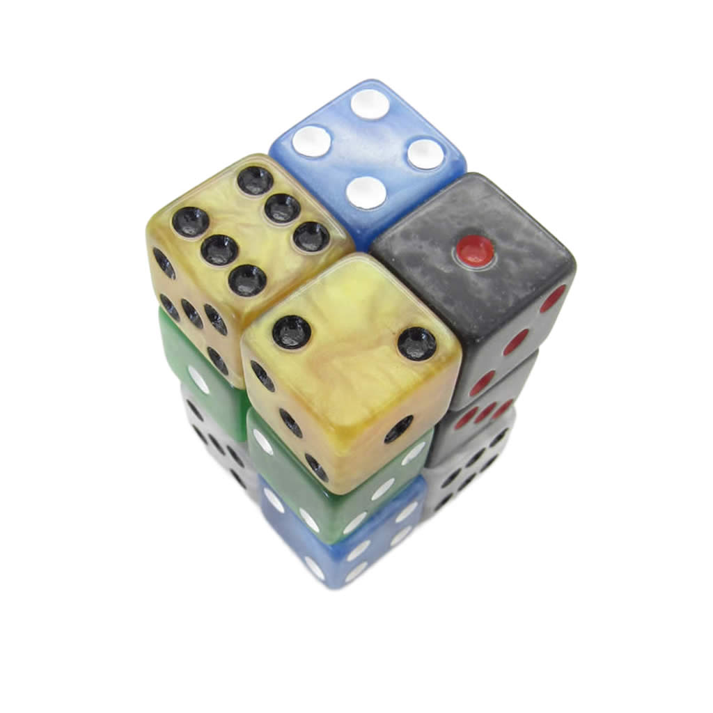 KOP09206 Assorted Marblized Dice with Pips D6 16mm (5/8in) Pack of 12