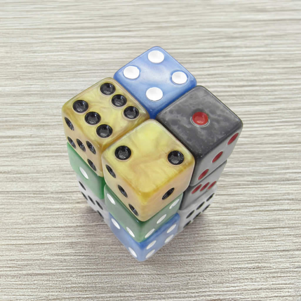 KOP09206 Assorted Marblized Dice with Pips D6 16mm (5/8in) Pack of 12