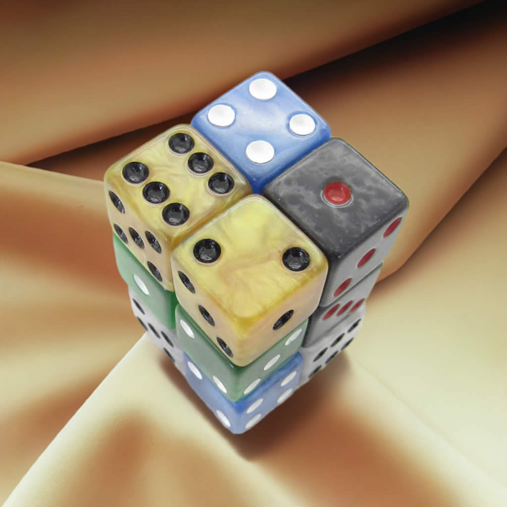 KOP09206 Assorted Marblized Dice with Pips D6 16mm (5/8in) Pack of 12