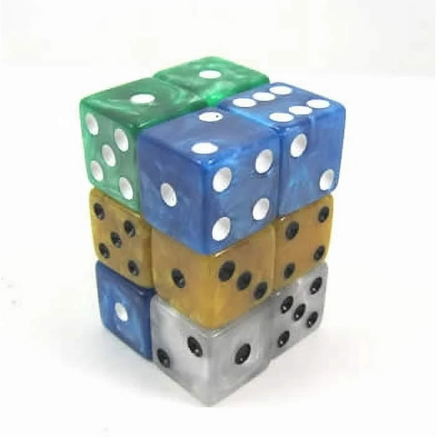 KOP09206 Assorted Marblized Dice with Pips D6 16mm (5/8in) Pack of 12