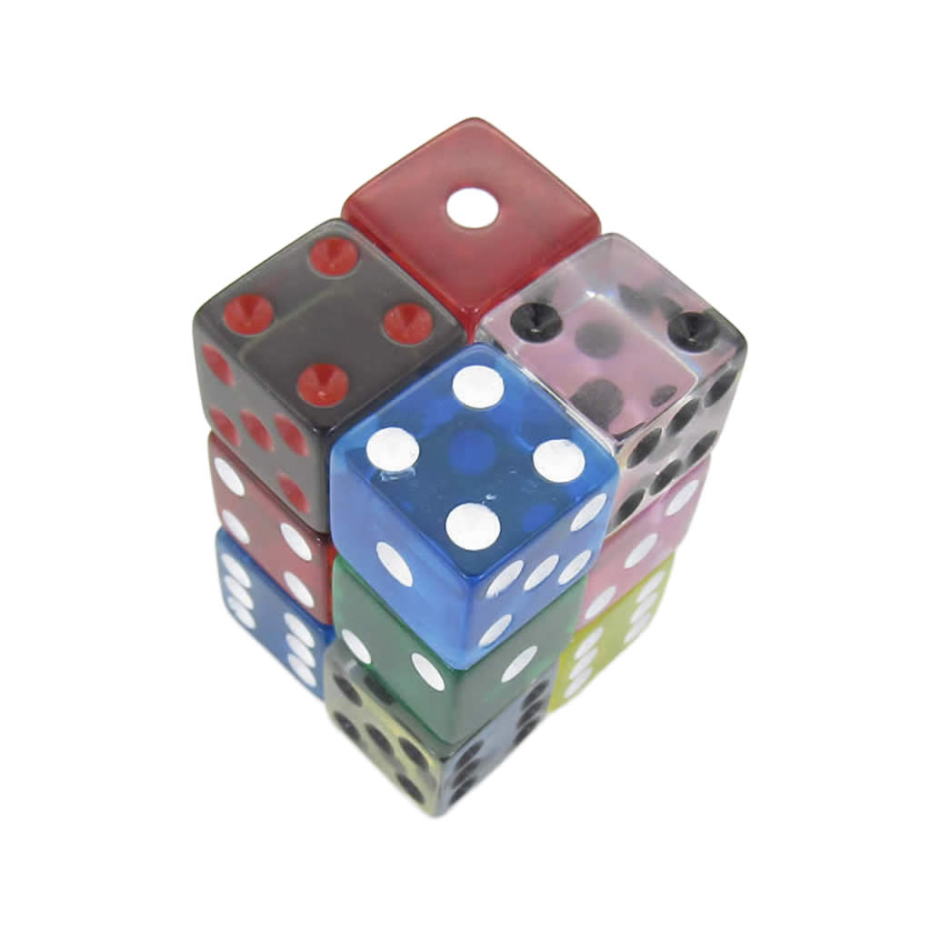 KOP09207 Assorted Transparent Dice with Pips D6 16mm (5/8in) Pack of 12 Dice Koplow Games