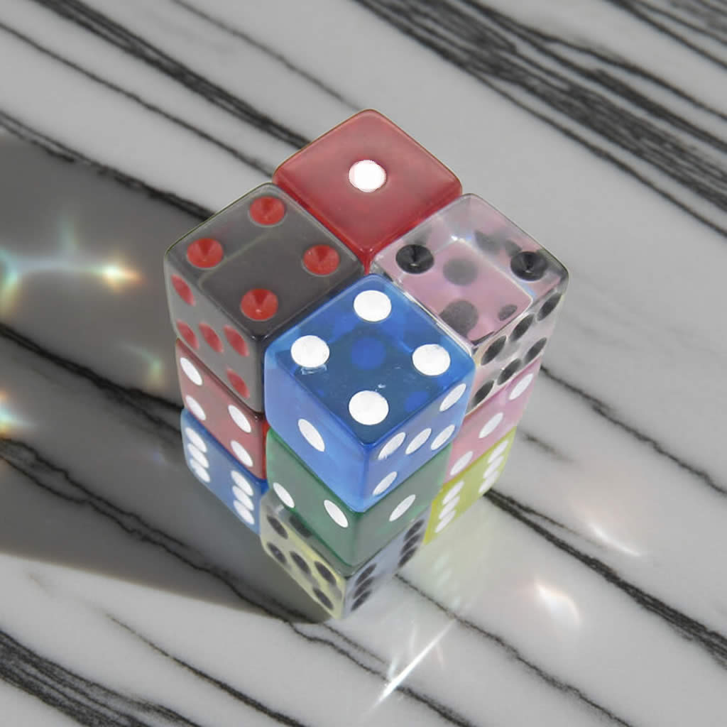 KOP09207 Assorted Transparent Dice with Pips D6 16mm (5/8in) Pack of 12 Dice Koplow Games