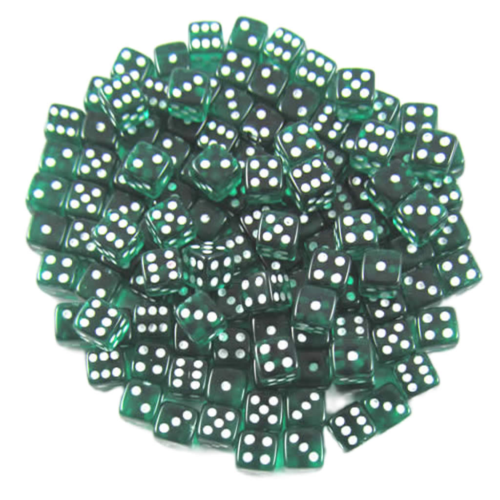 KOP09701 Emerald Transparent Dice White Pips D6 5mm Bulk Pack of 250