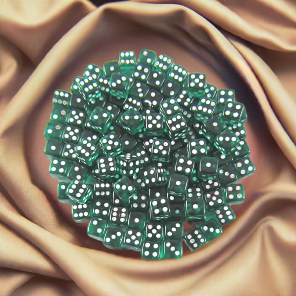 KOP09701 Emerald Transparent Dice White Pips D6 5mm Bulk Pack of 250