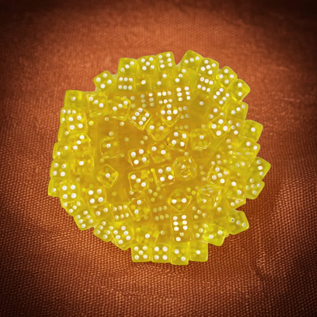 KOP09703 Yellow Transparent Dice with White Pips D6 5mm (13/64in) Bulk Pack of 250 Dice