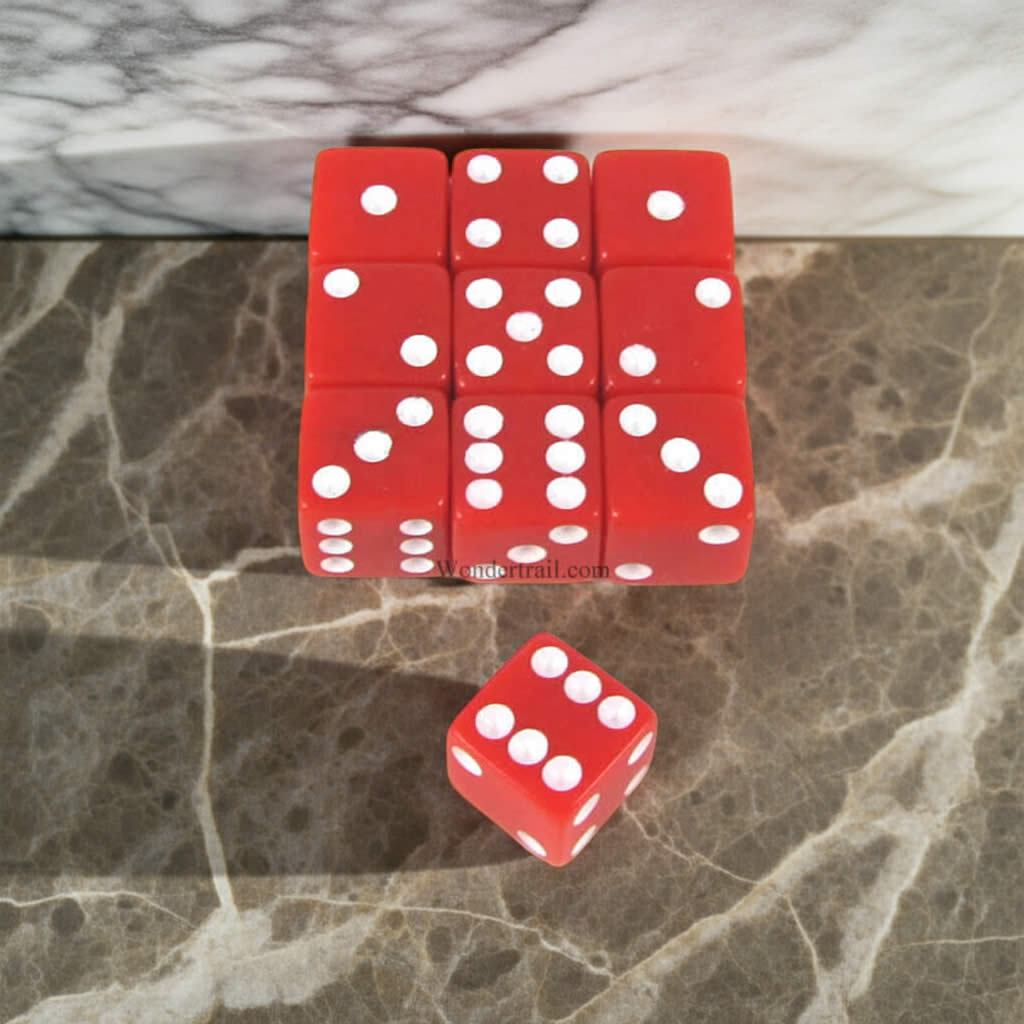 KOP09874 Red Opaque Dice with White Pips D6 8mm (5/16in) Pack of 10