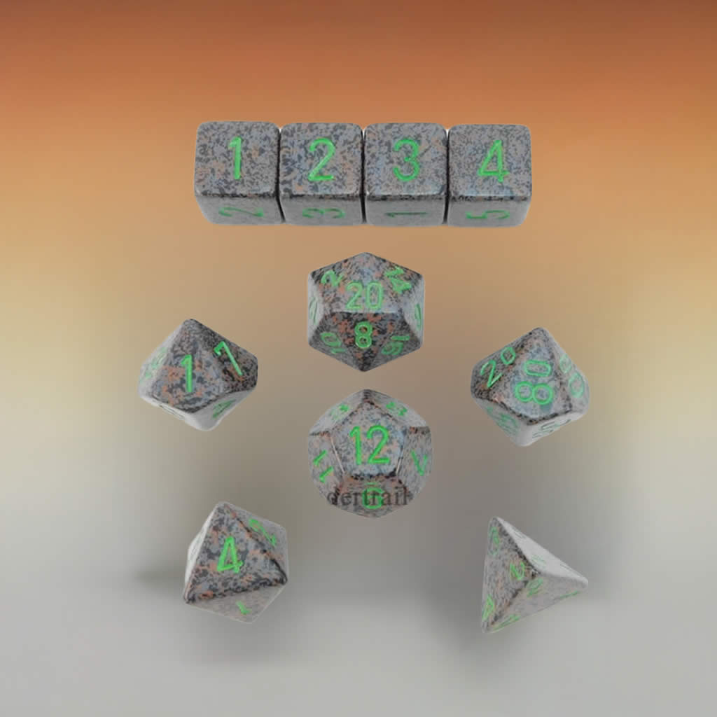 KOP09979 Earth Elemental Dice with Green Numbers 16mm (5/8in) Set of 10