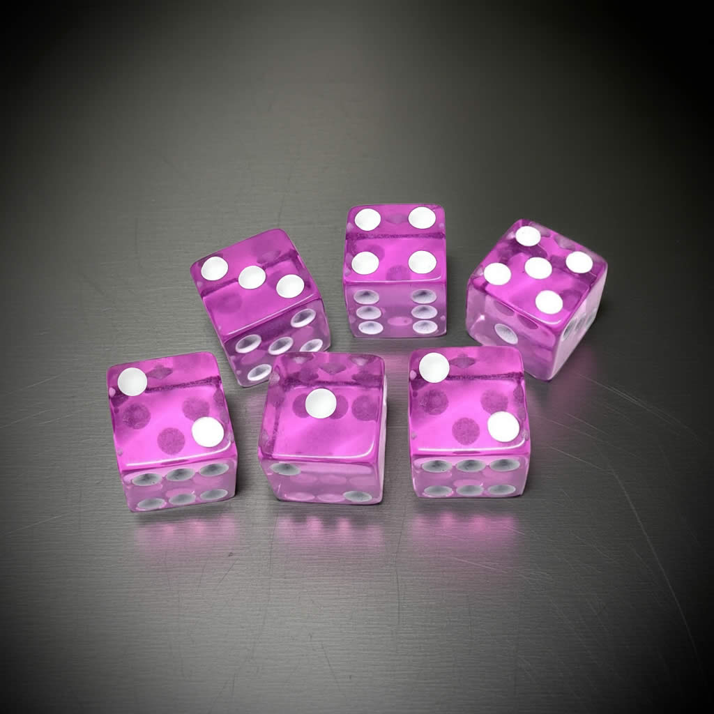 KOP10875 Orchid Transparent Dice with White Pips D6 16mm (5/8in) Pack of 6 Dice