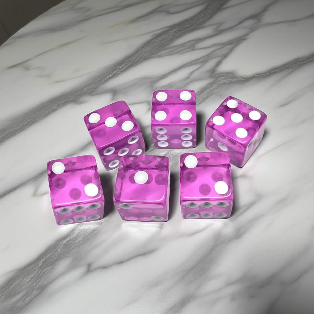 KOP10875 Orchid Transparent Dice with White Pips D6 16mm (5/8in) Pack of 6 Dice