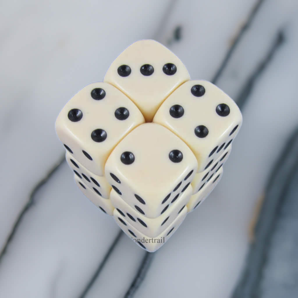 KOP10998 Ivory Opaque Dice with Black Pips D6 16mm (5/8in) Pack of 12