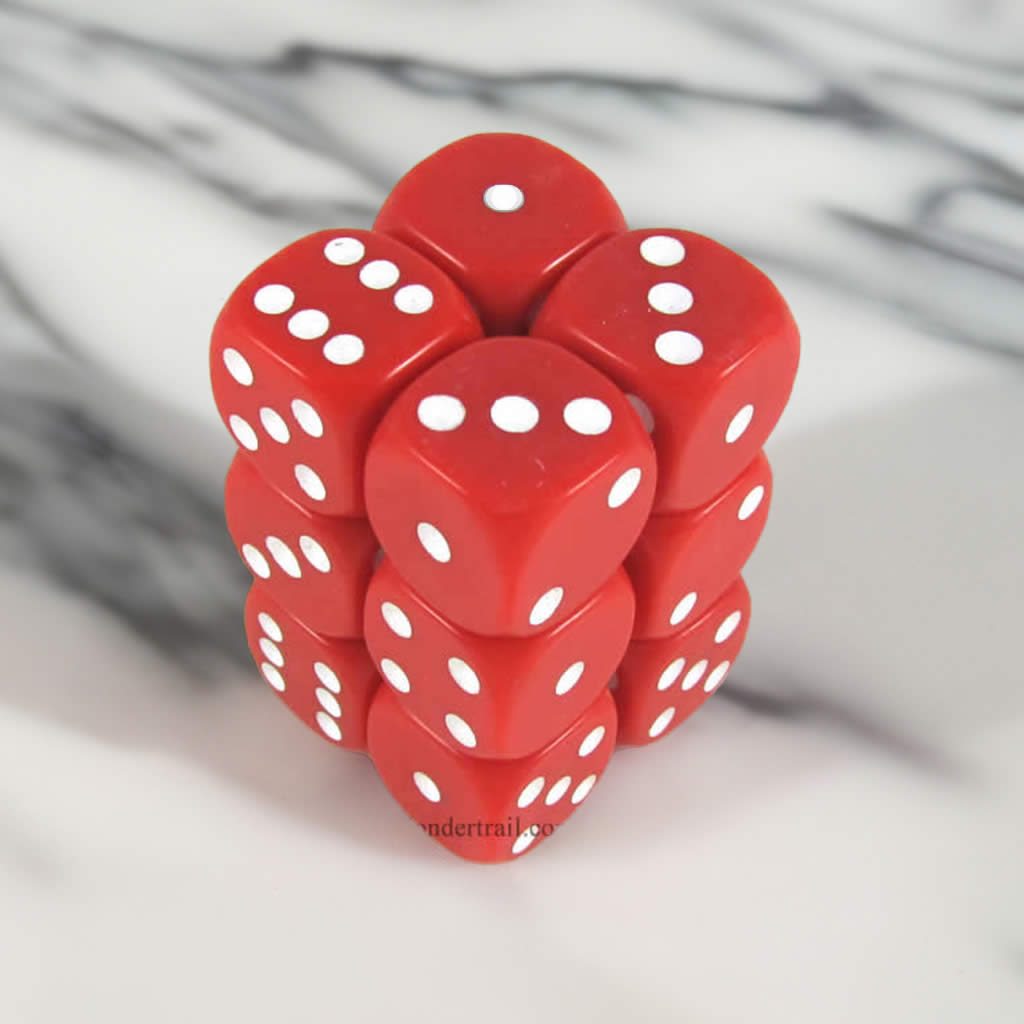 KOP11000 Red Opaque Dice with White Pips D6 16mm (5/8in) Pack of 12