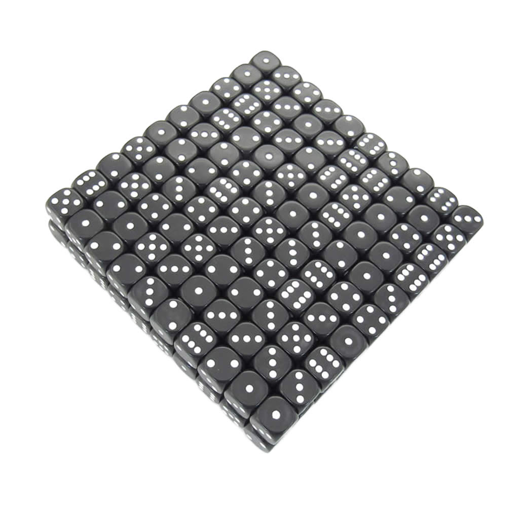 KOP11470 Black Opaque Dice with White Pips D6 16mm (5/8in) Bulk Pack of 200 Dice